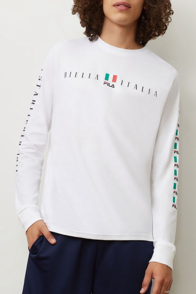 Fila Petrelli Long Sleeve White T-Shirt Mens - NZ 94615-IDWL